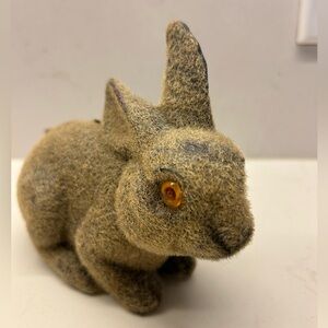 Vintage flocked bunny rabbit figurine - coin bank - Easter decoration.